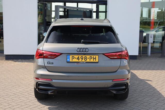 Audi Q3 45 TFSI e S edition 245PK / 180kW, S-Line in- en exterieur, achteruitrijcamera (rear view), privacy glas, 18" lichtmetalen velgen, keyless entry, zwarte hemel, climate control, ECC, parkeersensoren voor en achter (pdc), halflederen sportstoelen, navigatie