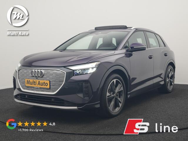 Audi Q4 e-tron 45 S Line 82 kWh 286pk Dealer O.H. | Trekhaak Af Fabriek | Panodak | Adaptive Cruise | Warmtepomp | Camera | Sonos Audio | Sportstoelen Verwarmd | Keyless | Blis | Apple Carplay | Navigatie | DAB |