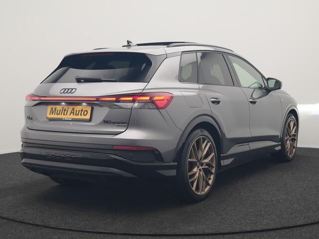 Audi Q4 e-tron 50 Quattro Edition One 2x S Line 77 kWh 300pk Dealer O.H. | Panodak | Head Up | Adaptive Cruise | Matrix LED | Camera | Lederen Sportstoelen Memory & Verwarmd | Keyless | Apple Carplay | Blis | DAB | 21"L.M |
