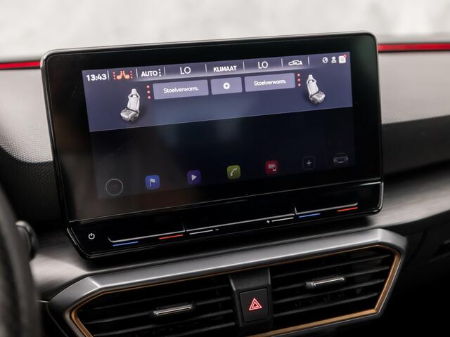 Cupra Leon 1.4 e-Hybrid VZ Sport 245Pk Automaat (APPLE CARPLAY, GROOT NAVI, KUIPSTOELEN, STUUR/STOELVERWARMING, LEDER, GETINT GLAS, KEYLESS, SFEERVERLICHTING, NEIUWSTAAT)