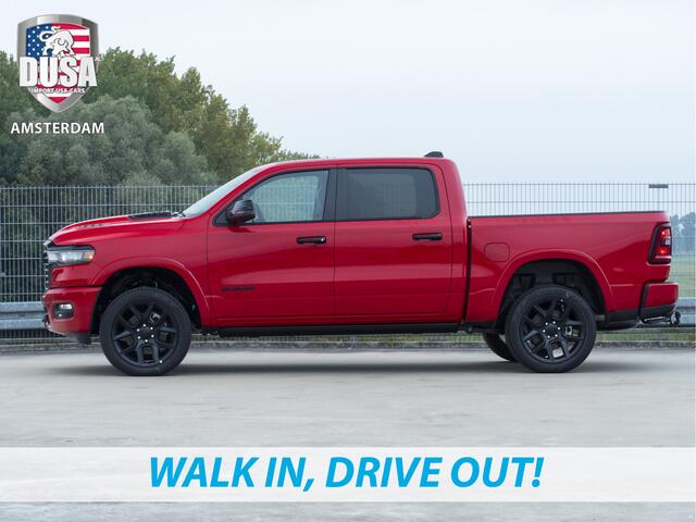 Dodge 1500 RAM Laramie | Night Edition | 2025 Panorama | Niveau regeling | 14,5-inch Touchscreen | Passenger Display Meerprijs extra opties / Accessoires - Deksel, Backflip, Fenders, wraps, Stripings etc