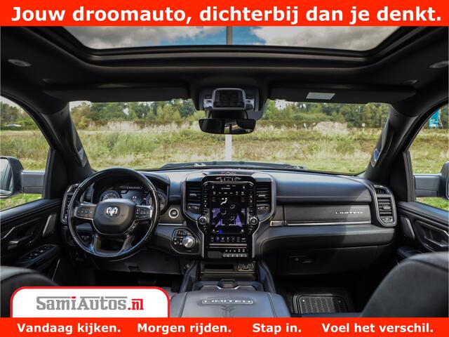Dodge 1500 Ram Limited Night 5.7 V8 Hemi | Alle Opties | Black Edition | 4x4 Crew Cab | Comfortabele DC Dubbele Cabine met Royale 5 Zitplaatsen | KMC Wielen | Luchtvering | 360 Camera | Nappa Leer | Adaptieve Cruise |