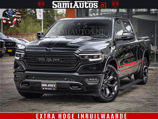 Dodge 1500 Ram LIMITED | 5.7 V8 4X4 | HUD | LUCHTVERING | 360CAM | HUD | DIGI CLUSTER | BINNENSPIEGEL CAMERA | CREWCAB | PANORAMA | AUTO TREEPLANK | ADAPTIVE CRUISE | LPG RAM VOL | BLACK ON BLACK