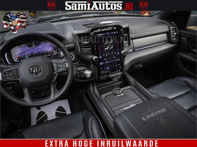Dodge 1500 Ram LIMITED | 5.7 V8 4X4 | HUD | LUCHTVERING | 360CAM | HUD | DIGI CLUSTER | BINNENSPIEGEL CAMERA | CREWCAB | PANORAMA | AUTO TREEPLANK | ADAPTIVE CRUISE | LPG RAM VOL | BLACK ON BLACK