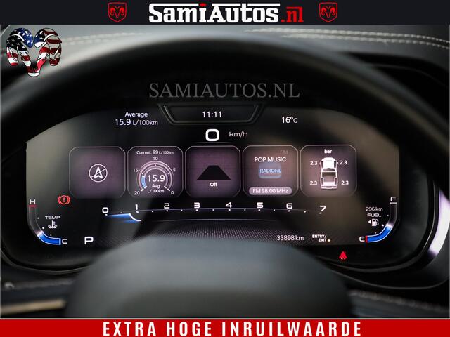 Dodge 1500 Ram LIMITED | 5.7 V8 4X4 | HUD | LUCHTVERING | 360CAM | HUD | DIGI CLUSTER | BINNENSPIEGEL CAMERA | CREWCAB | PANORAMA | AUTO TREEPLANK | ADAPTIVE CRUISE | LPG RAM VOL | BLACK ON BLACK