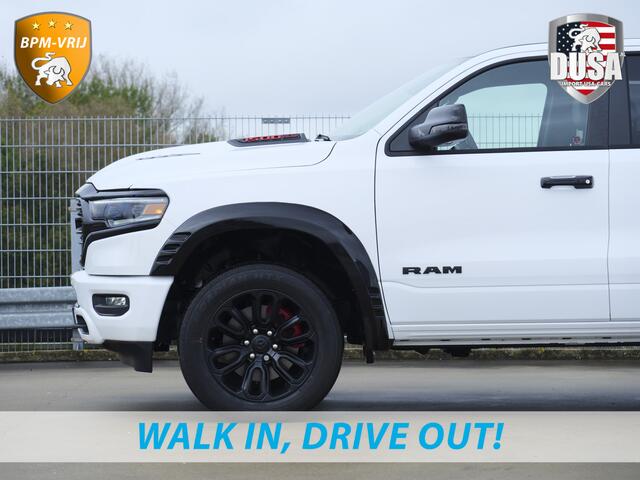 Dodge 1500 RAM | Limited | 5.7 V8 | HEMI | Night Edition | Panorama dak | Luchtvering | BPM-VRIJ | Bright white Getoonde accessoires zijn verkrijgbaar tegen meerprijs