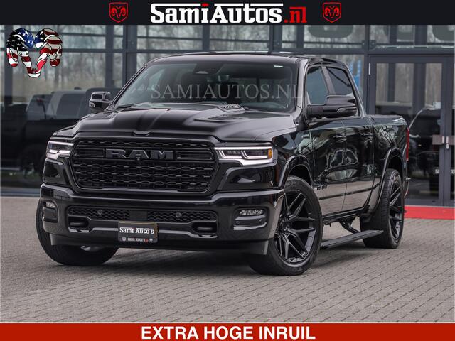 Dodge RAM PICKUP LIMITED H.O 540 PK 706 Nm | FEUL WIELEN |XB9 | MASSAGE | BOM VOL | CREW CAB | DUBBELE CABINE | GRIJSKENTEKEN | 5 PERSOONS | DE MEEST LUXUEUZE en BEGEERDE Pick-up