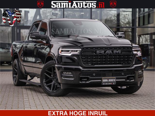 Dodge RAM PICKUP LIMITED H.O 540 PK 706 Nm | FEUL WIELEN |XB9 | MASSAGE | BOM VOL | CREW CAB | DUBBELE CABINE | GRIJSKENTEKEN | 5 PERSOONS | DE MEEST LUXUEUZE en BEGEERDE Pick-up