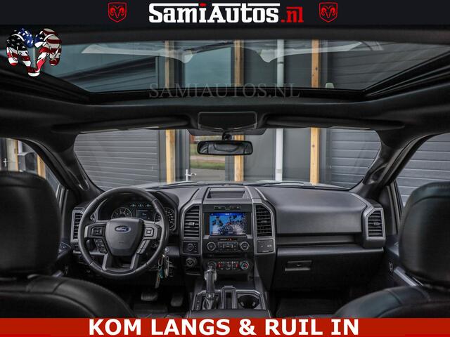 Dodge RAM PICKUP FORD F150 5.0 V8 4X4 | MAT OLIVE GREEN | BIJTELLING VRIJ | ZEER DIK | CAMERA | 3500KG | PANORAMA | LEDER | GO RHINO ROLLBAR | CRUISE CONTROL | PRINS LPG | BAKFLIP COVER | Deze pick-up is leverbaar met zowel een groot rijbewijs (C) als een klein rijbewijs 
