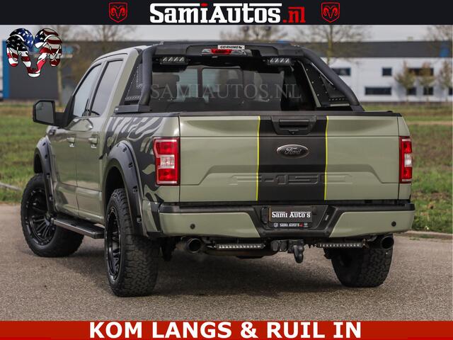 Dodge RAM PICKUP FORD F150 5.0 V8 4X4 | MAT OLIVE GREEN | BIJTELLING VRIJ | ZEER DIK | CAMERA | 3500KG | PANORAMA | LEDER | GO RHINO ROLLBAR | CRUISE CONTROL | PRINS LPG | BAKFLIP COVER | Deze pick-up is leverbaar met zowel een groot rijbewijs (C) als een klein rijbewijs 