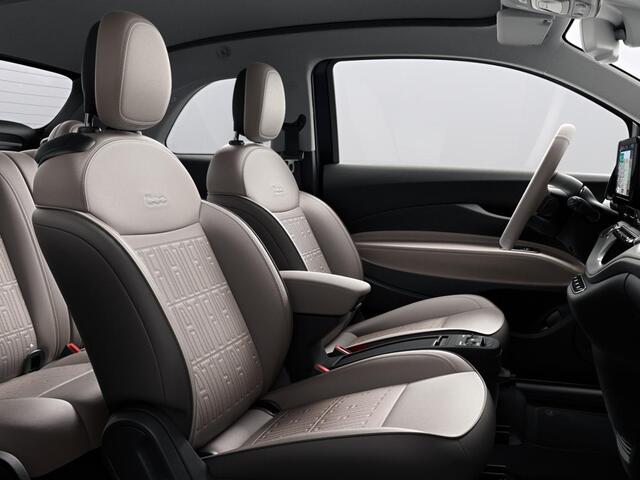 Fiat E-500 Cabrio La Prima 42 kWh | 17% Bijtelling | Clima | Cruise | Leder | 17" | Priv Glass | Winter Pack | JBL Sound | BSM | Apple Carplay