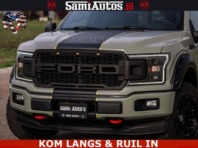 Ford F-150 5.0 V8 4X4 | MAT OLIVE GREEN | BIJTELLING VRIJ | ZEER DIK | CAMERA | 3500KG | PANORAMA | LEDER | GO RHINO ROLLBAR | CRUISE CONTROL | PRINS LPG | BAKFLIP COVER | Deze pick-up is leverbaar met zowel een groot rijbewijs (C) als een klein rijbewijs (B). Laat 