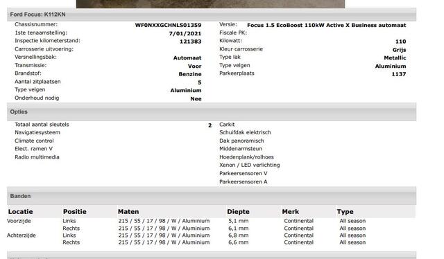 Ford FOCUS 1.5 Automaat 150PK Active X Business 5Drs./ Panorama dak / B&O Audio / Pdc.+Camera / Navigatie / Airco-ecc./