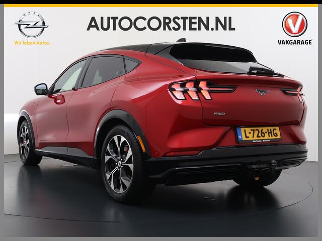 Ford MUSTANG Mach-E AWD 75kWh Trekhaak Techn.Plus Panoramadak 360°Camera Adap.Cruise B&O®-Hifi Leder+Memory Stoel+Stuurverwarming Elek.Stoelen Navi Pdc Keyless Android Auto Apple Carplay Elek.Achterklep Lmv 19" DAB Bluetooth Led 1e Eigenaar Origineel Nederlandse Auto 