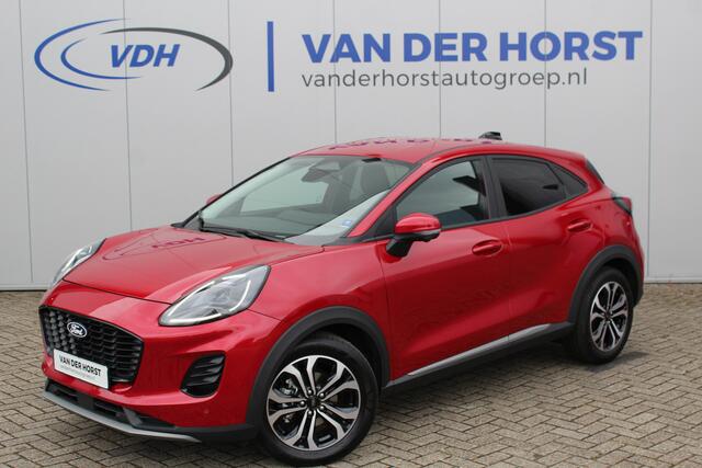 Ford PUMA 1.0 125 pk EcoBoost Hybrid Titanium. Nieuw Model ! Erg fijn rijdende comfortabele hoogzitter ! Slechts 5.750km ! Fab.Gar. t/m 31-01-2029 ! Stoel-, stuur- en voorraamverwarming, Side- en laneassist, Camera rondom, Metallic lak, Navigatie, Telefoonvoorb. et