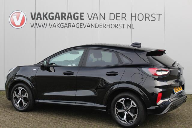 Ford PUMA 1.0-125pk EcoBoost Mild-Hybrid ST-Line. Mooie luxe hoogzitter ! Slechts 9.950km ! Autm. airco, adapt. cruise control, stoel-, stuur- en voorraamverw., navigatie, telefoonvoorb., LM wielen, elektr. achterklep, LED verl., camera, pdc v+a etc.