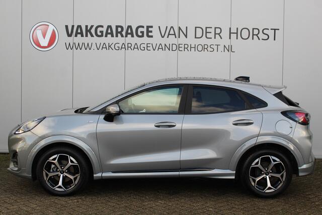 Ford PUMA 1.0-125pk EcoBoost Mild Hybrid ST-Line X AUTOMAAT ! Nieuw model ! Fabrieksgarantie t/m 25-09-2028. Mooie, erg luxe hoogzitter ! Slechts 8.500 km ! Autm. airco, camera rondom, navigatie, telefoonvoorb., B&O soundsyst., metallic lak, LM wielen, LED verlicht