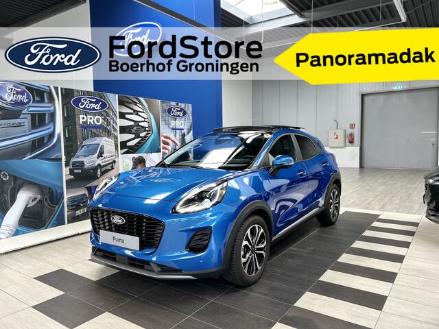 Ford PUMA EcoBoost Hybrid 125 pk Titanium | Pano | Elek achterklep | Winterpack | Adapt. Cruise | Dodehoek detectie | 360 Camera | Fabr. Gar. t/m 02-2029