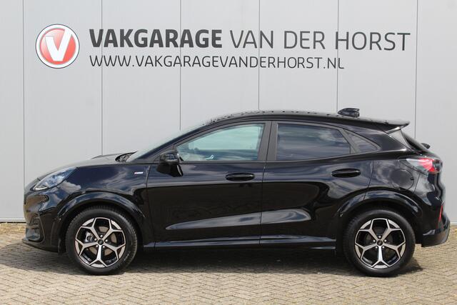 Ford PUMA 1.0-125pk EcoBoost Mild-Hybrid ST-Line X AUTOMAAT ! Heerlijk comfortabele, sportieve en luxe hoogzitter, fabr. garamtie t/m 15-07-2029 ! Autm. airco, stoel-, stuur- en voorraamverw., navigatie, telefoonvoorb., lane- en side assist, adapt. cruise cntrl etc