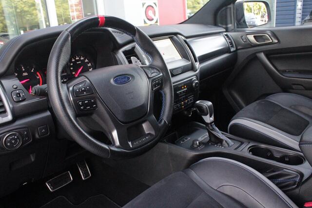 Ford RANGER 2.0 EcoBlue 214PK AUTOMAAT RAPTOR | 2500KG TREKGEWICHT | TREKHAAK | 17" "DYNO GREY" LICHTMETALEN VELGEN | 8-WEG ELEKTRISCH VERSTELBARE VOORSTOELEN | ALL TERRAIN BANDEN | FORD PERFORMANCE OPHANGING | ZWARTE SPIEGELKAPPEN | ZWARTE SIDE STEPS MET RAPTOR LOGO