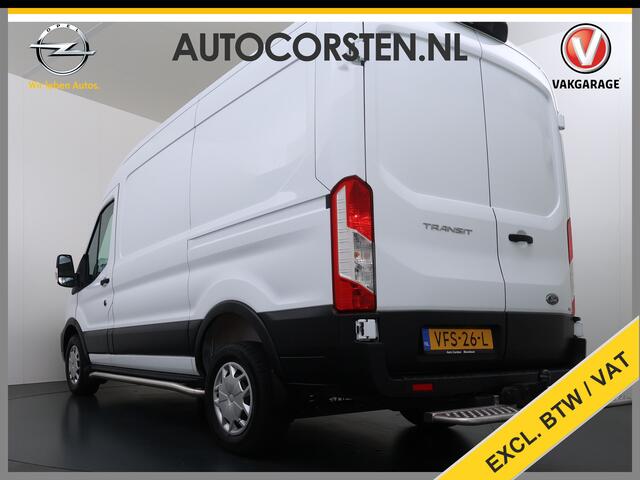 Ford TRANSIT 350 2.0TDCI 170PK Automaat L2H2 3-Persoons Trekhaak Euro 6 Navi Camera Cruise Control DAB Bluetooth Pdc Sidebars Betonplex Vloer Wandbetimmering 3.500KG Trekgewicht 1e Eigenaar Origineel Nederlandse Auto