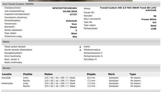 Ford TRANSIT CUSTOM 340 2.0 TDCI Automaat 131PK L1H2 Trend 3Pers./ Navigatie / Pdc./ Airco / Safety&Comfort pack / Driver assist / Stoelverwarming / Distributie vv.bij 36.126 KM /