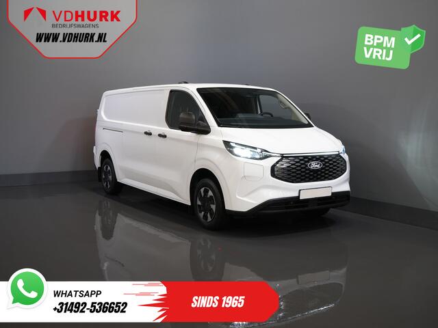 Ford TRANSIT CUSTOM E-Transit 320 L2 65 kWh 330 km WLTP 2.3t Trekverm./ Snellader/ LED/ Standkachel/ Stoelverw./ Stuur.Verw./ Voorruit.Verw./ Carplay/ Camera/ Climate/ PDC/ Cruise
