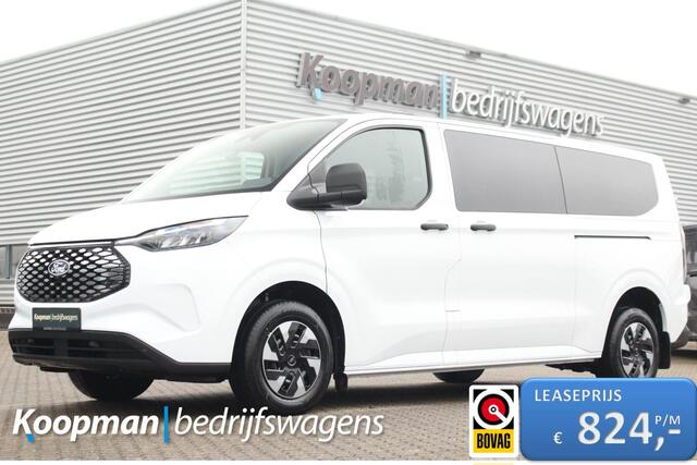Ford TRANSIT CUSTOM E-Transit 320 L2H1 Kombi | 9 persoons | Trend | 65kWh | 160kW/218pk | Trekgewicht 2300kg | Camera | Carplay/Android | Cruise | Lease 824,- p/m