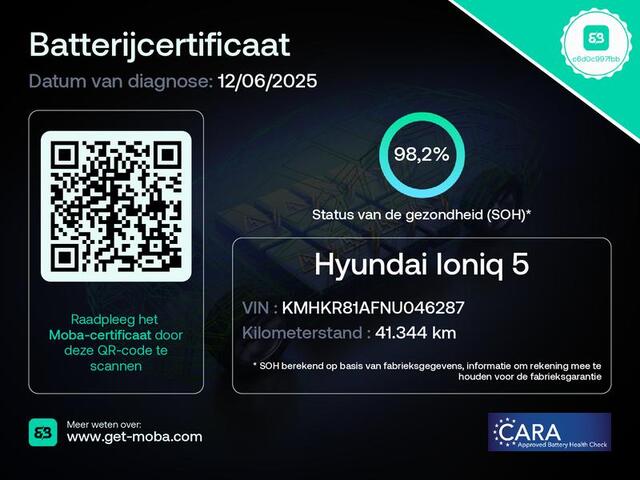Hyundai IONIQ 5 Lounge 73kWh / NL Auto / HUD Display / 20" LMV / 98,2% SoH / Warmtepomp / Lederen bekleding / Dealer onderhouden / Full LED lampen / Luxe uitvoering / 1600KG Trekgewicht /
