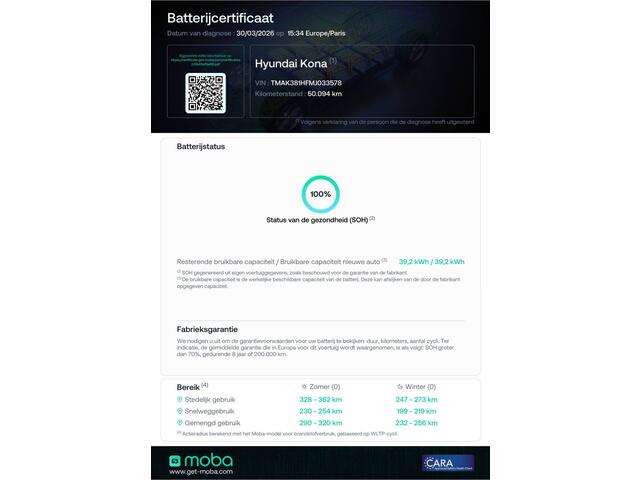 Hyundai Kona EV Comfort Smart 39 kWh | SOH 100% | Standkachel | Krell Sound | Camera | Stuurwielverwarming | Stoelverwarming | Lane Assist | Dodehoeksensor | Adaptieve Cruise Control | DAB |