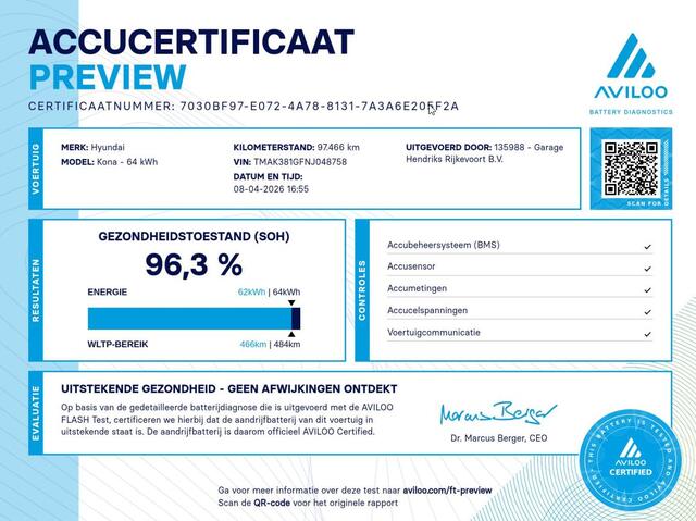 Hyundai Kona EV Fashion 64 kWh | SOH: 96,3%| Facelift | 3 Fase | Warmtepomp | Navi | HUD | Adaptive CC | Camera |