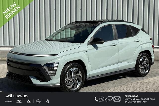 Hyundai Kona 1.6 GDI HEV N Line Sky / ¤3500,- Voordeel / Stoel verwarming/verkoeling / Schuif/Kantel dak / Parkeerassistent / 360 Camera / Dashcam / Elektrische achterklep / Bose Audio /