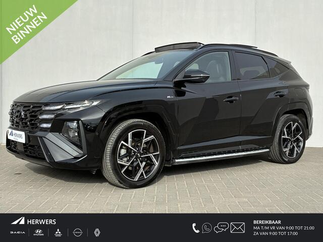 Hyundai TUCSON 1.6 T-GDI HEV N Line Sky / Fabrieksgarantie t/m 8-2029 / dealer onderhouden / 1.360 kg trekgewicht / Panorama/schuif-/kanteldak / Elektrische stoelen/Achterklep / Apple Carplay/Android Auto / Stoelventilatie / Stuur-, stoelverwarming / 19" LM /