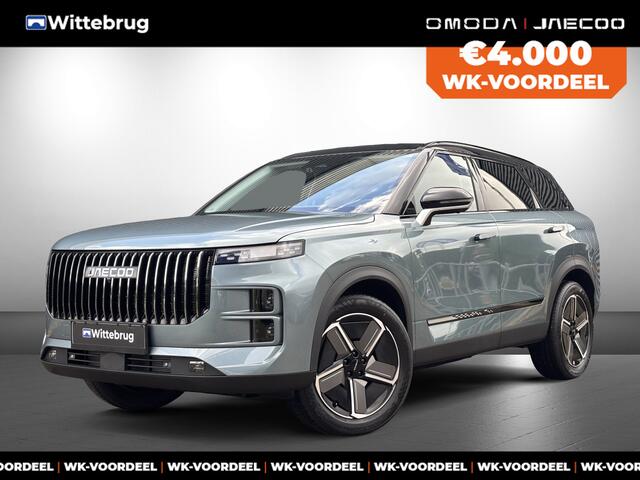 Jaecoo 7 SHS 1.5 PHEV Exclusive met 1500 KG trekgewicht, 1200 KM RANGE Navigatie, Elektrische achterklep, Luxe lederen bekleding en 7 jaar garantie Nu met 4000 euro Inruil/WK-voordeel