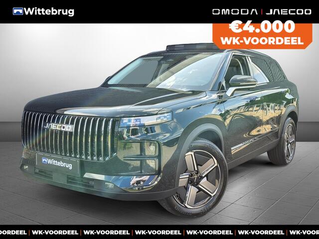 Jaecoo 7 1.5 GDI SHS-P Exclusive met 1500 KG trekgewicht, 1200 KM RANGE Navigatie, Elektrische achterklep, Luxe lederen bekleding en 7 jaar garantie Nu met 4000 euro Inruil/WK-voordeel