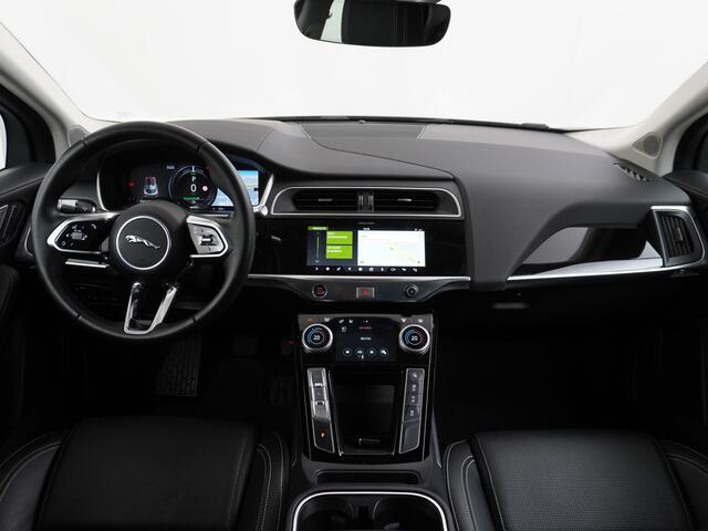 Jaguar i-Pace EV400 400pk SE 90kWh AWD Leer+Elektr. Meridian®-Audio Apple Carplay Android Auto Navi Led-v+a Ecc Camera Cruise Control Keyless Pdc Lmv Led Bordherkenning Elektrische-Achterklep koplampreiniging Lane-Assist App-Connect ECT Voorverwarming/koeling WiFi Digi