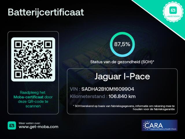 Jaguar i-Pace EV320 S Business Pack 90 kWh Fase 3 - Carplay, Navi, Cruise, Camera, Stoelverw. SOH 87,5%