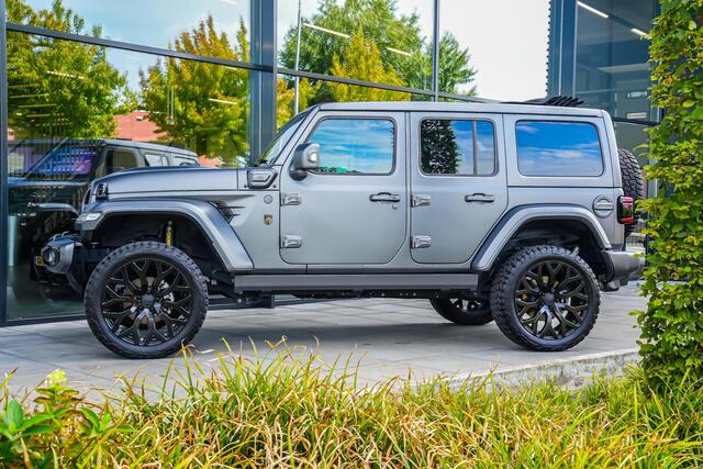 Jeep WRANGLER Unlimited BRUTE Richmond BRUTE Richmond 4x e 380 Sahara |sky view|elek. treeplanken|vintage leather|performance seats|performance uitlaat|individual satin matt|performance pack|parkeercamera|22" lichtmetalen velgen|