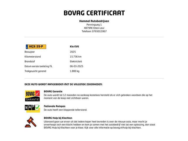 KIA EV6 Air 84 kWh SOH 99.5%!!- GROOT ACCU PAKKET - ORIGINEEL NEDERLANDSE AUTO - TREKHAAK 1.800 KG GEREMD TREKGEWICHT - STUUR EN STOEL VERWARMING - APPLE CARPLAY/ANDROID AUTO - PARKEERSENSOREN VOOR EN ACHTER - NAVGIATIE