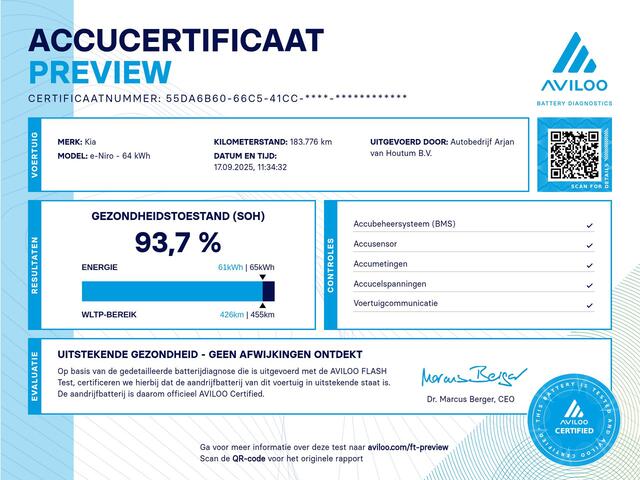 KIA e-Niro DynamicLine 64 kWh Achteruitrijcamera, Warmtepomp, SOH 94%