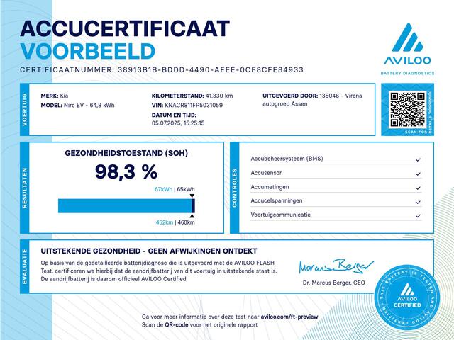 KIA e-Niro EV DynamicLine 64.8 kWh - SOH 98,3% Automaat - Navigatie - Cruise Control - Climate Control - Keyless Fabrieksgarantie tot 02-2030