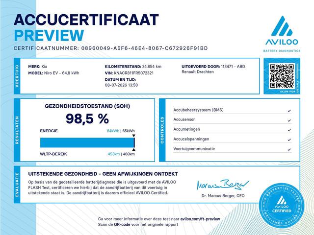 KIA e-Niro EV DynamicLine 64.8 kWh | SOH 98.5% | achteruitrij camera | Sfeerverlichting | Automaat |