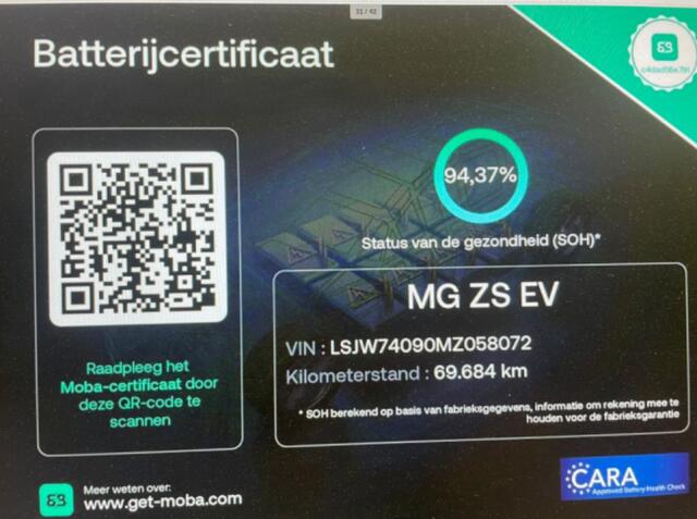 MG ZS Luxury 45 kWh - Panorama, Carplay, Camera, Leer, Stoelverw. SOH 94,37%