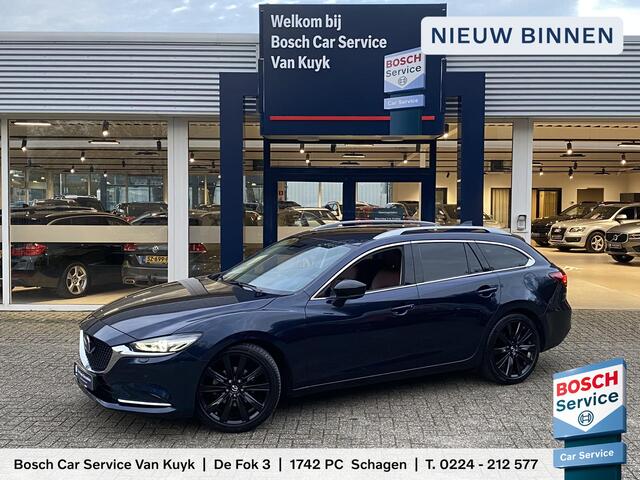 Mazda 6 Sportbreak 2.0 SkyActiv-G 165 Sportive / Automaat / NL-Auto / Luxe-Lederen Bekleding / Elektr.-Stoelen met Geheugen / Stoelverwarming V + A / Stoelverkoeling / Stuurverwarming / Head-Up-Display / Afneembare-Trekhaak / Adaptieve Cruise-Control / Climate-Co