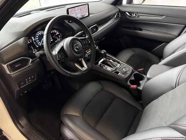 Mazda CX-5 2.0 E SkyActiv MHEV 165 HOMURA BLACKLINE PACK LEER/ALCANTARA ELEK.KLEP ADAP.CRUISE 19''LMV HEAD-UP 360.CAMERA FULL LED CARPLAY NAVI STOEL/STUUR VERW. BOSE 07/2024
