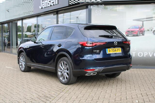Mazda CX-60 2.5 e-SkyActiv PHEV Exclusive-Line , Automaat, CS Pack, DA Pack, P Pack, Adap. Cruise, Leder, Stoelverwarming, Stoelverkoeling, Stuurverwarming, Bose, 360 Camera, Clima, Navi, Apple Carplay, Elektrische klep, LMV 20 Inch, Schuif/kanteldak