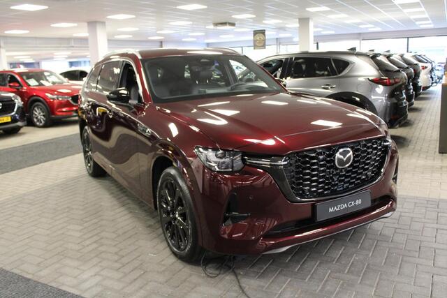 Mazda CX-80 2.5 e-SkyActiv PHEV 327PK Homura 6p. , Nieuwe Auto, 10 KM, Voorraadvoordeel ¤ 10.373-, Convenience & Sound Pack, Leder, Adap.Cruise, Bose, 360 Camera, HUD, Stoelverwarming/ventilatie, LMV 20 Inch