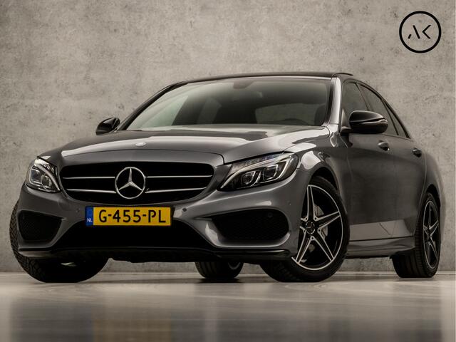 Mercedes-Benz C-KLASSE 180 AMG Sport 157Pk Automaat (DUBBEL PANORAMADAK, NAVIGATIE, LEDER, BURMESTER, ELEK SPORTSTOELEN, ZWART HEMEL, CAMERA, DODEHOEK ASSISTENT, NIEUWE APK, NIEUWSTAAT)