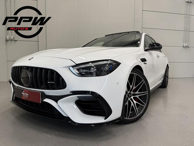 Mercedes-Benz C-KLASSE AMG 63 S E Performance PANO/TREKHAAK/BURMESTER/VENTILATIE+MEMORY/360CAMERA/20"AMG/LASER/ACC/OPALITHWEISS METALLIC/AUTO VERKEERT IN ABSOLUTE NIEUWSTAAT/BTW-AUTO