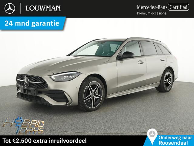 Mercedes-Benz C-KLASSE Estate 300 e 4MATIC AMG Plug-In Hybride AMG Line | Night Pakket | Trekhaak | Memory voorstoelen | Parkeerpakket met achteruitrijcamera | Stoelverwaming | Ledkoplampen. Inclusief 24 maanden Mercedes-Benz Certified garantie voor Europa.